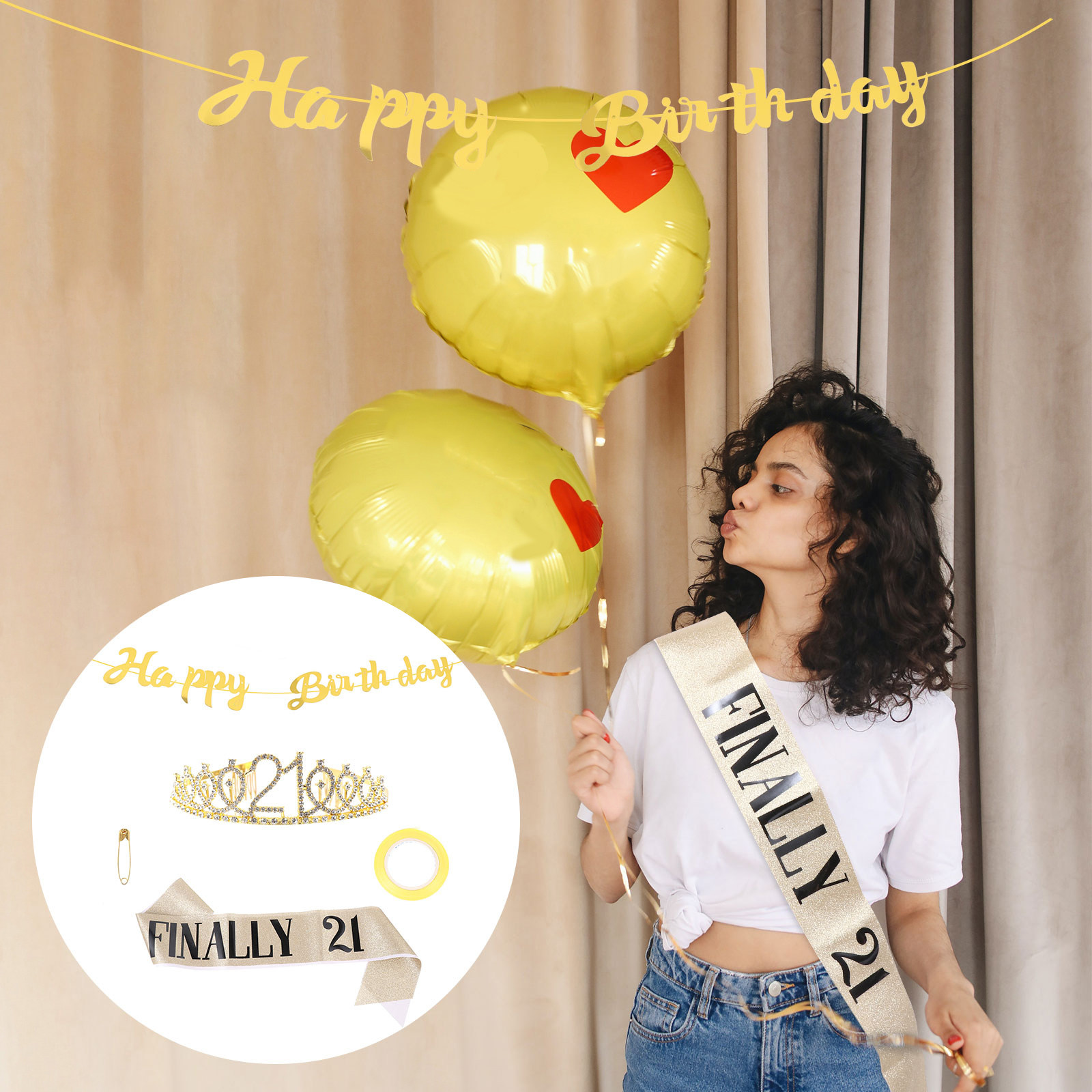 グリッターバースデークラウンセット ゴールドグリッターパーテ - Birthday Sash Glitter のレビューと価格