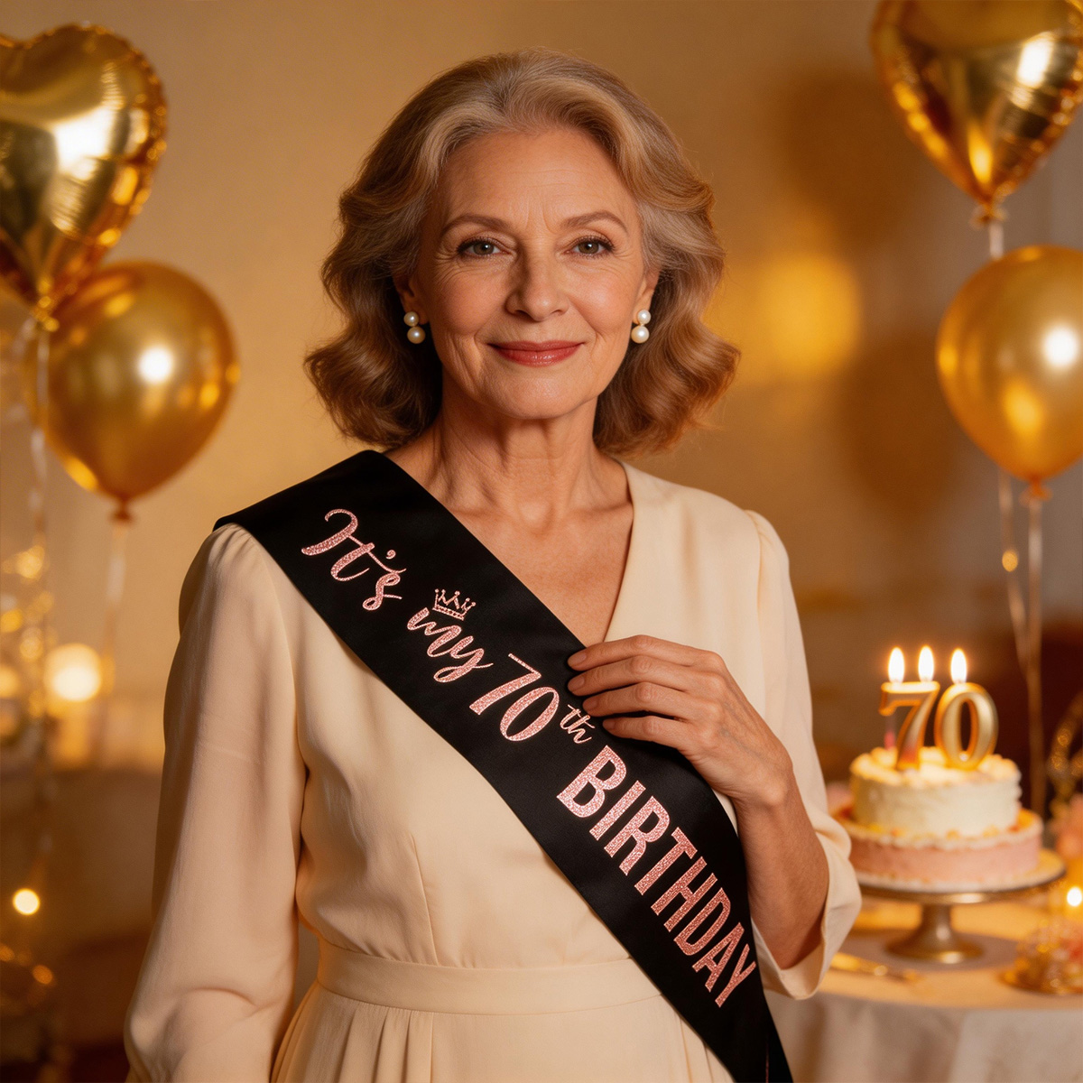 エレガントな「私の70歳の誕生日です」サッシュ（ローズゴール - Birthday Sash Glitter のレビューと価格