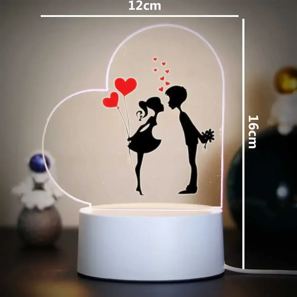 ハート型アクリル3Dナイトライト　キスをするカップルとハート - Led Balloon Light のレビューと価格
