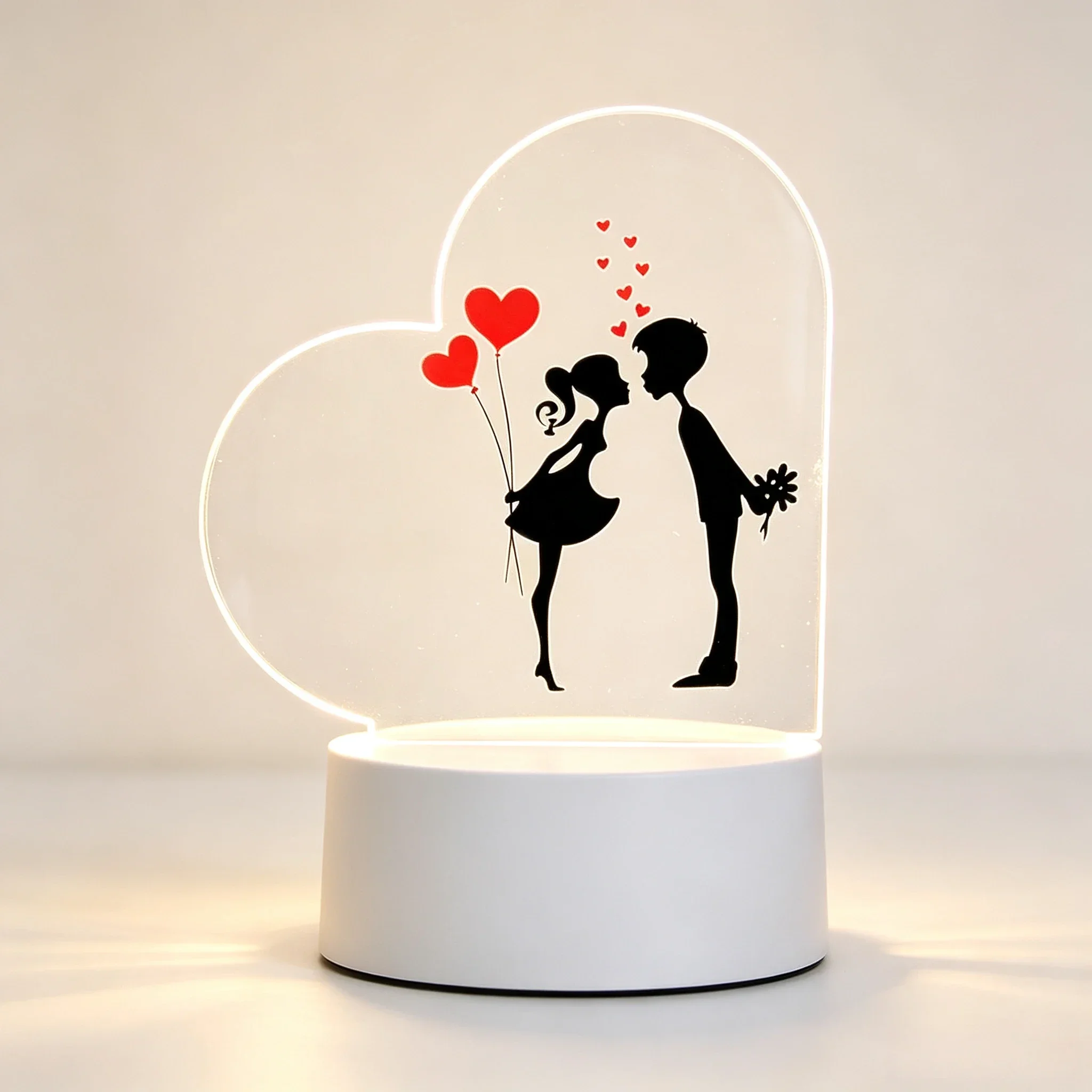 ハート型アクリル3Dナイトライト　キスをするカップルとハート - Led Balloon Light のレビューと価格